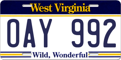 WV license plate OAY992