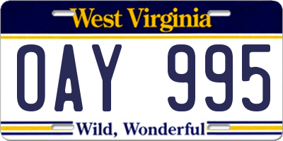 WV license plate OAY995