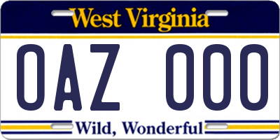 WV license plate OAZ000