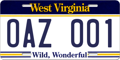 WV license plate OAZ001