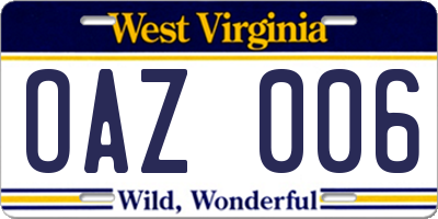 WV license plate OAZ006