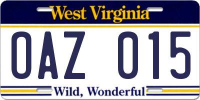 WV license plate OAZ015