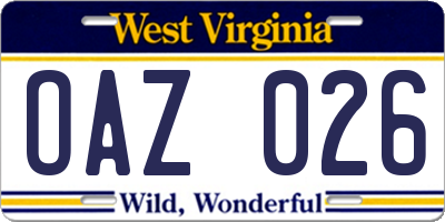 WV license plate OAZ026