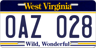 WV license plate OAZ028