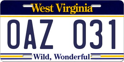 WV license plate OAZ031