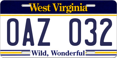 WV license plate OAZ032