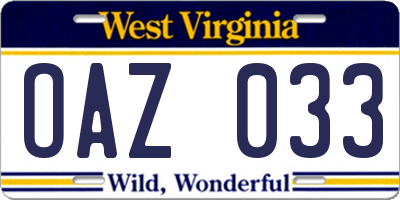 WV license plate OAZ033