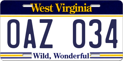 WV license plate OAZ034