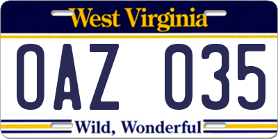 WV license plate OAZ035