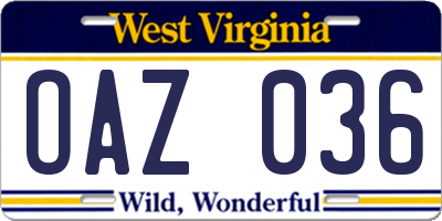 WV license plate OAZ036