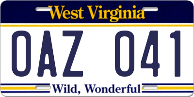 WV license plate OAZ041