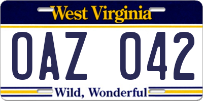 WV license plate OAZ042