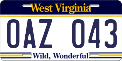 WV license plate OAZ043