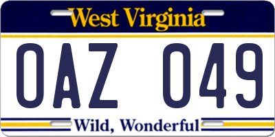 WV license plate OAZ049