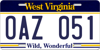 WV license plate OAZ051