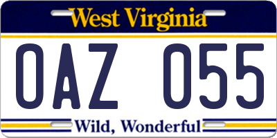 WV license plate OAZ055