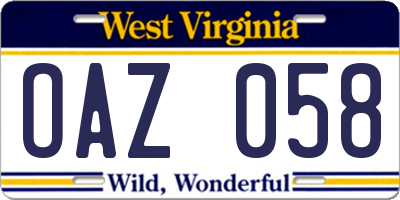 WV license plate OAZ058