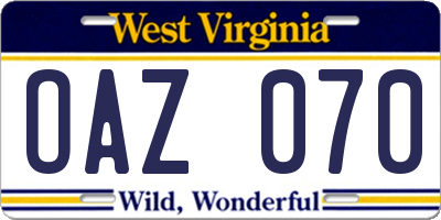 WV license plate OAZ070