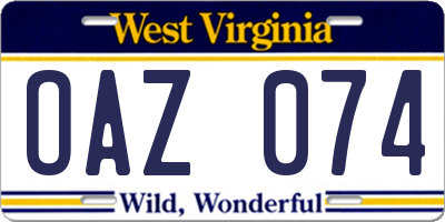 WV license plate OAZ074