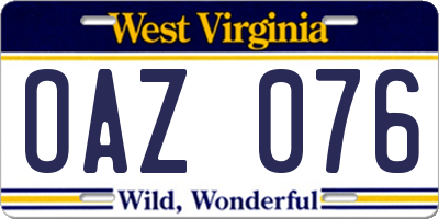 WV license plate OAZ076