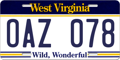 WV license plate OAZ078
