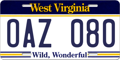 WV license plate OAZ080