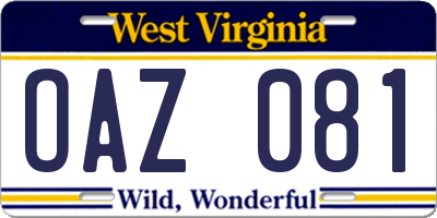 WV license plate OAZ081