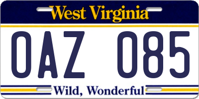 WV license plate OAZ085
