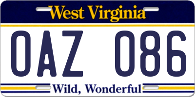 WV license plate OAZ086