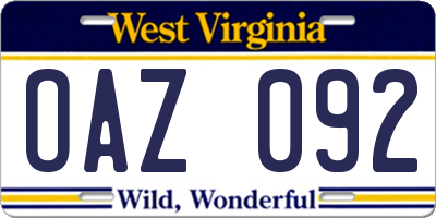 WV license plate OAZ092