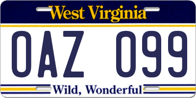WV license plate OAZ099