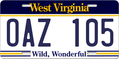WV license plate OAZ105