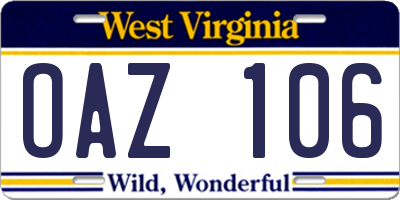 WV license plate OAZ106