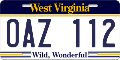 WV license plate OAZ112