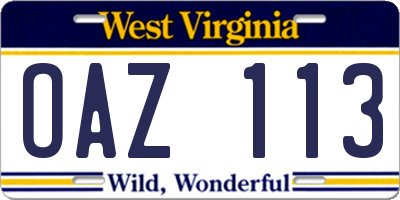 WV license plate OAZ113