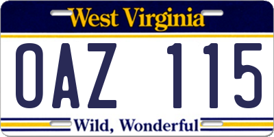 WV license plate OAZ115