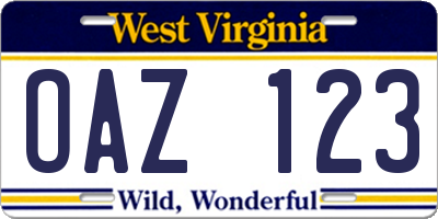 WV license plate OAZ123