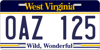 WV license plate OAZ125