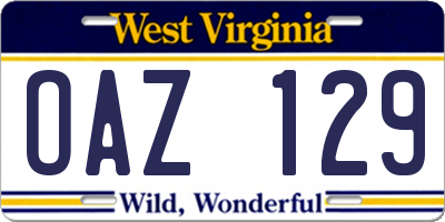 WV license plate OAZ129