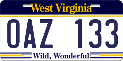 WV license plate OAZ133