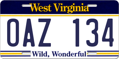 WV license plate OAZ134