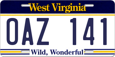 WV license plate OAZ141