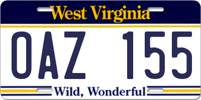 WV license plate OAZ155