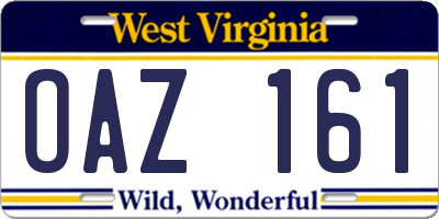 WV license plate OAZ161