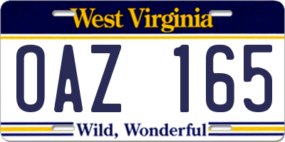 WV license plate OAZ165