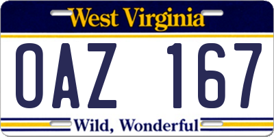 WV license plate OAZ167