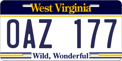 WV license plate OAZ177