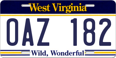 WV license plate OAZ182