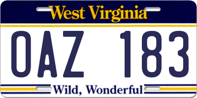 WV license plate OAZ183