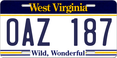 WV license plate OAZ187